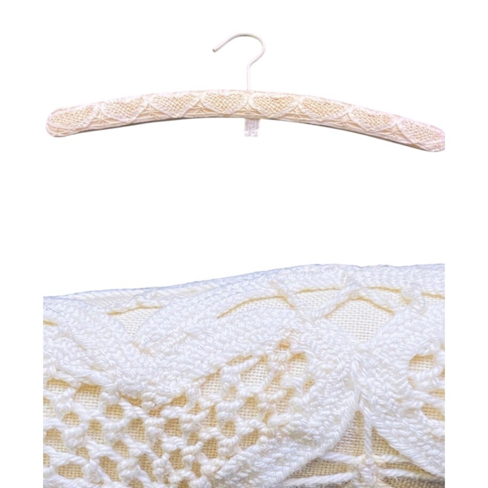 Vintage Fabric Padded White Beige Crocheted Lace 16.5 Inch Hook Clothing Hanger